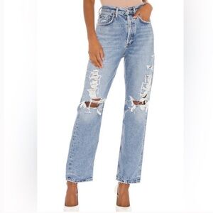 Agolde 90's Mid Rise Loose Distressed Button Fly Jeans in Major